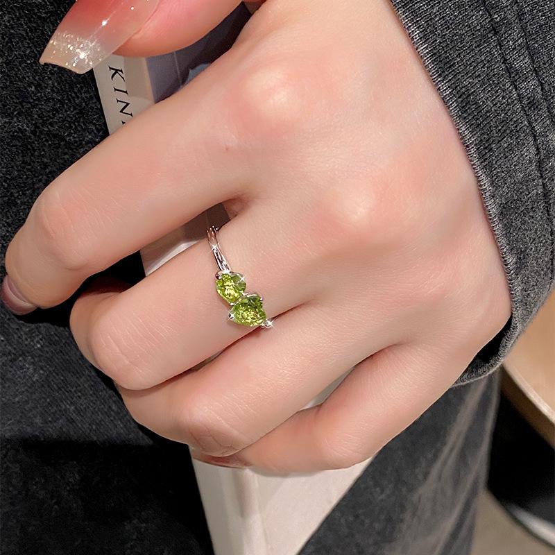 S925 sterling silver love natural stone opening ring for women, European and American light luxury temperament adjustable ring for women