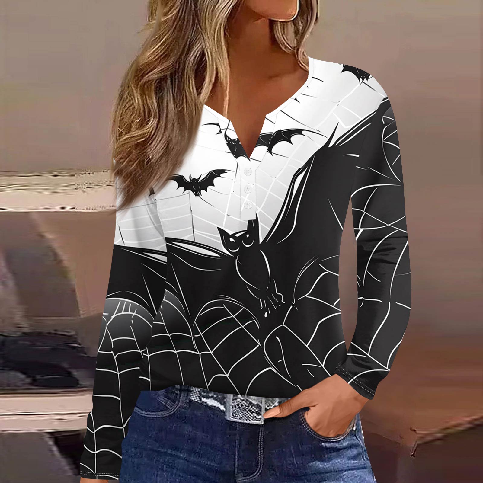 

Жен. Футболка Футболка на пуговицах с длинным рукавом Повседневные Выходные Мода Классический Топ с v-образным вырезом Обычный L