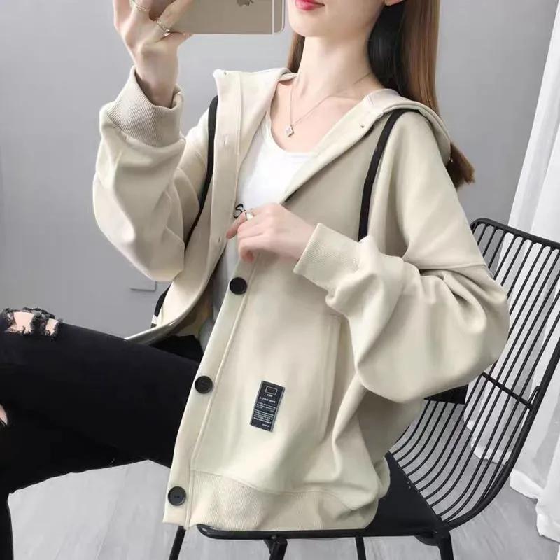 Korean Female Hooded Hoodie Sweatshirts Jacket Women Loose Solid Fashion Versatile Cardigan Sports Jackets Hoodie Top Coat