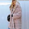 Dámská bunda Street Style Trendy Bez pásku Evropská Jednobarevná Dlouhý rukáv Umělá kožešina S kapucí Teplá