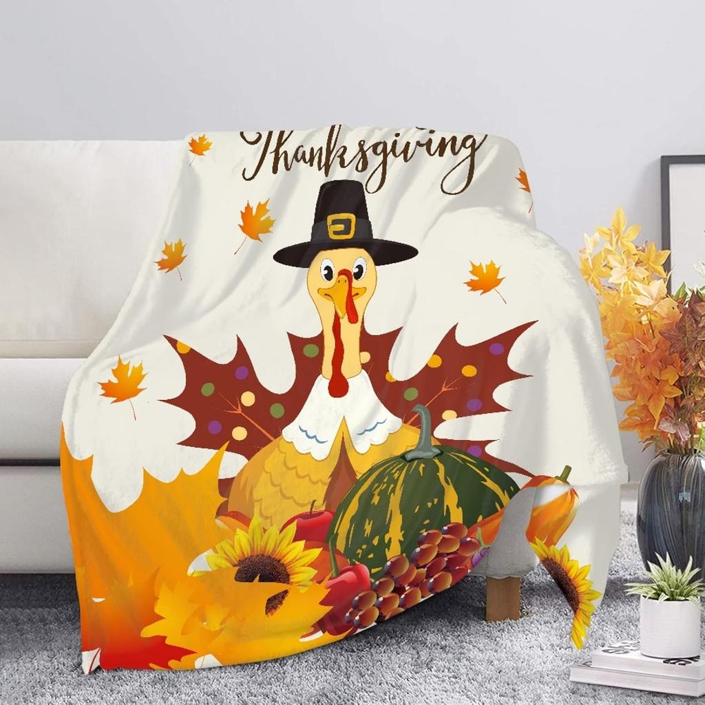 Harvest Autumn Throw Blanket Pumpkin Farmhouse Fallen Leaves Blanket Cozy Soft Lightweight Flannel Plush Blankets for Bed Couch