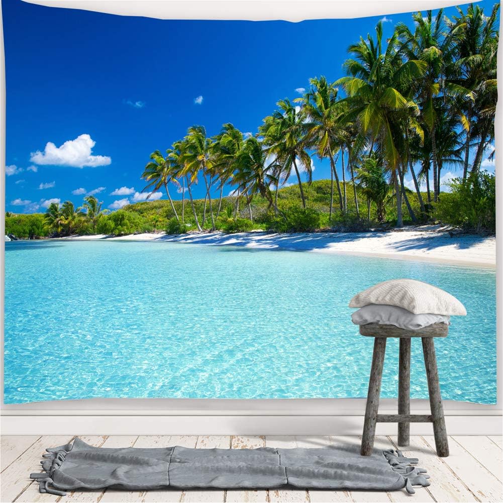 Jmg Household Supplies Unisex Ocean Beach Tapestry Wall Hanging,Tropical Paradise Palm Tree Coconut Tree Design, Bohemian Hippie Wall Decor For Bedroom