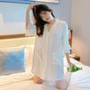 Sleepwear for Women Summer Ice Silk Sexy Thin Style Spring and Autumn Shirt Collar, Medium Length Pajamas