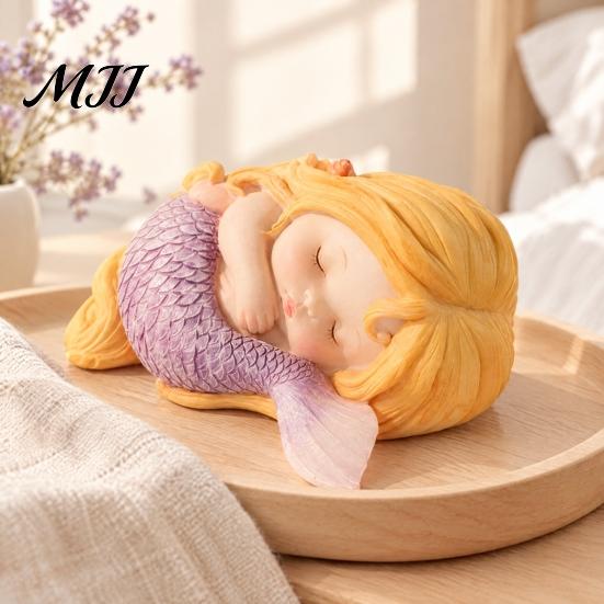 Mermaid Ornaments for Desktop Sleeping Figurine, Resin Cute Statue, Mini Ornament Desktop, Lovely Collectibles Car Interior, Fish Tank Micro Landscape