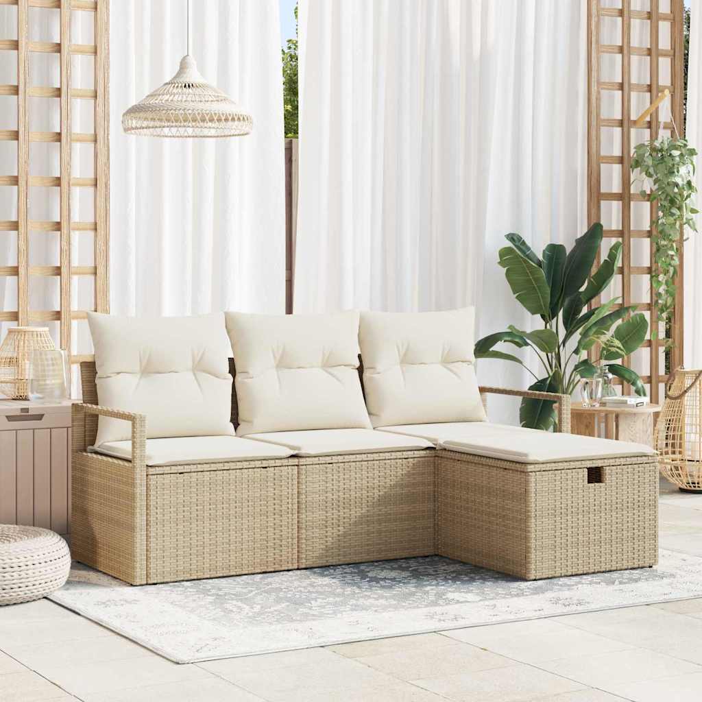 4 Piece Sofa Set with Cushions Beige and Cream Poly Rattan