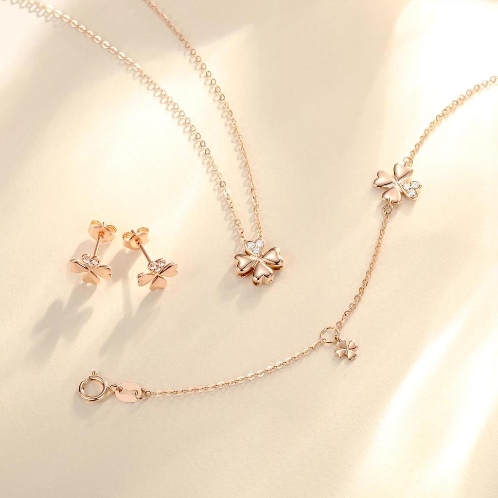 FANCIME 18K Pink Gold Diamond Necklace for Clover Perfect for and Gift Wrapping Women, Lab-Grown Diamonds, Four-Leaf Design, Birthdays, Anniversaries,