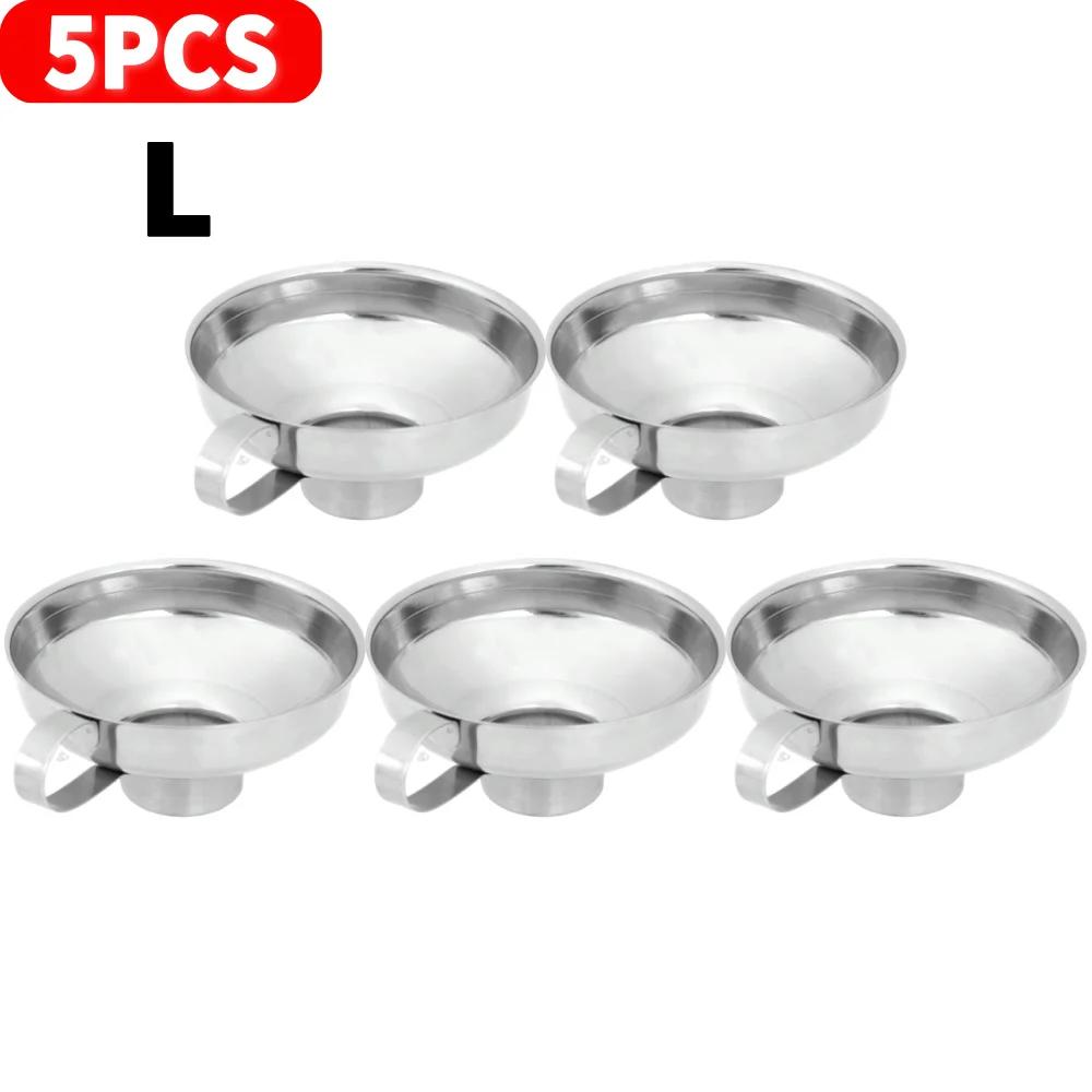 1-5Pcs Stainless Steel Wide Mouth Canning Funnel Hopper Filter Leak Wide-Mouth Can for Oil Wine Kitchen Cooking Tools