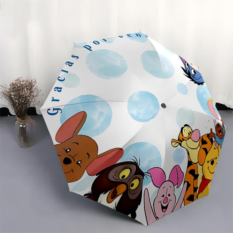 Winnie-the-Pooh, Friends Automatic Opening and Closing Umbrella, Compact Travel Umbrella, Lightweight and Portable, Suitable for Beach Commu