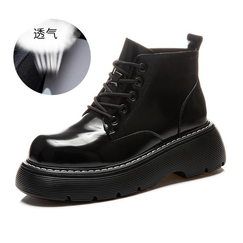 

Кожаные ботинки Мартин женские 2025 осень новые грубый каблук платформа короткие ботинки детские высокий каблук полусапоги повседневные женские ботинки тренд 40 чёрный