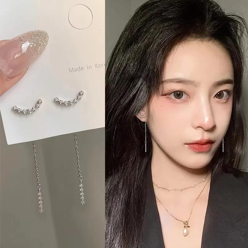 

Luxury Women s Dangle Earrings Long Drop Design Silver Color Zircon Korea Earring Exquisite Trendy Wedding Bride Jewelry Gifts