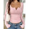 Square Collar Slim Fit Lace Women Blouse Half Open Collar Sweet Tops Casual Long Sleeve Solid Color Simple Short Shirts Ladies Spring Summer Clothing