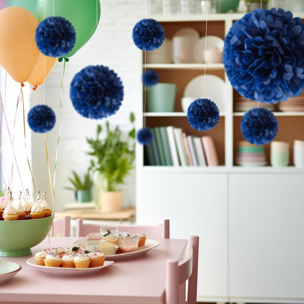 1pcs Set 7.8inch Deep Blue Paper Flower Balls Paper Pom Pom Paper For Birthday Party Paper Flowers Decorations
