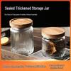 Large Glass Storage Jar with Striped Wooden Lid, Airtight & Food-Grade, Round Transparent Chinese Kitchen Collectible