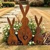 3 Stück rustikale Metall-Hasen-Gartenspieße Verwitterte Silhouette Hofkunst Dekorative Außenornamente für Rasen und Blumenbeete