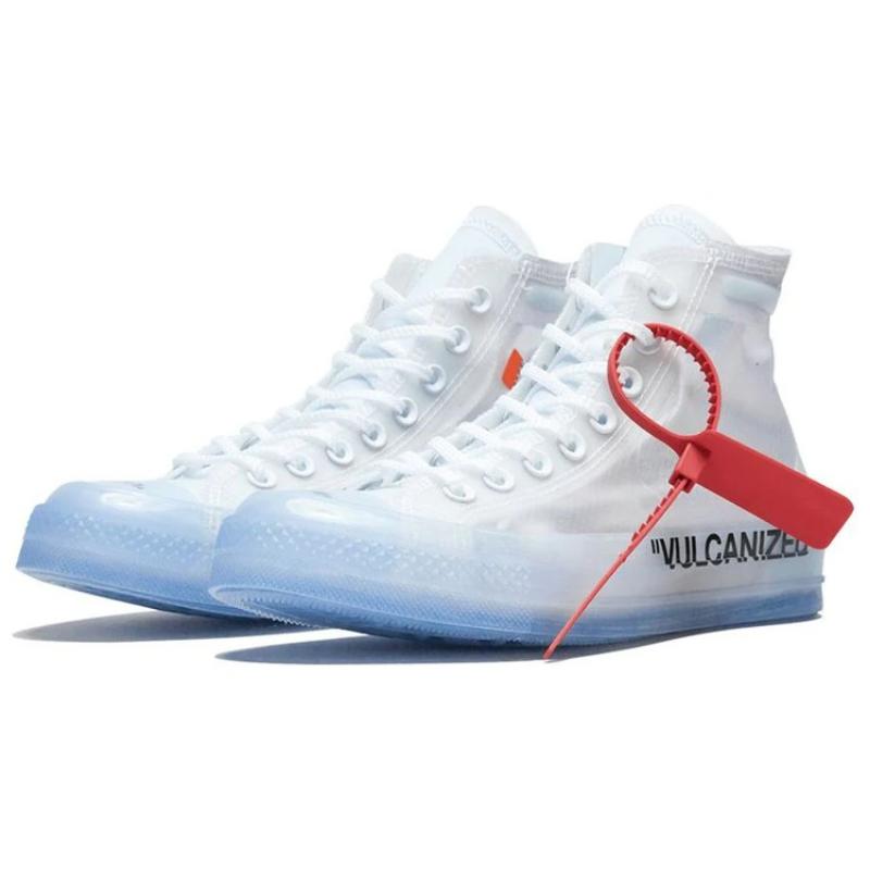 OFF-WHITE X Converse Chuck Taylor All Star Hi THE TEN Collaboration Comfortable Non-Slip High-Top Sneakers Unisex White and Blue
