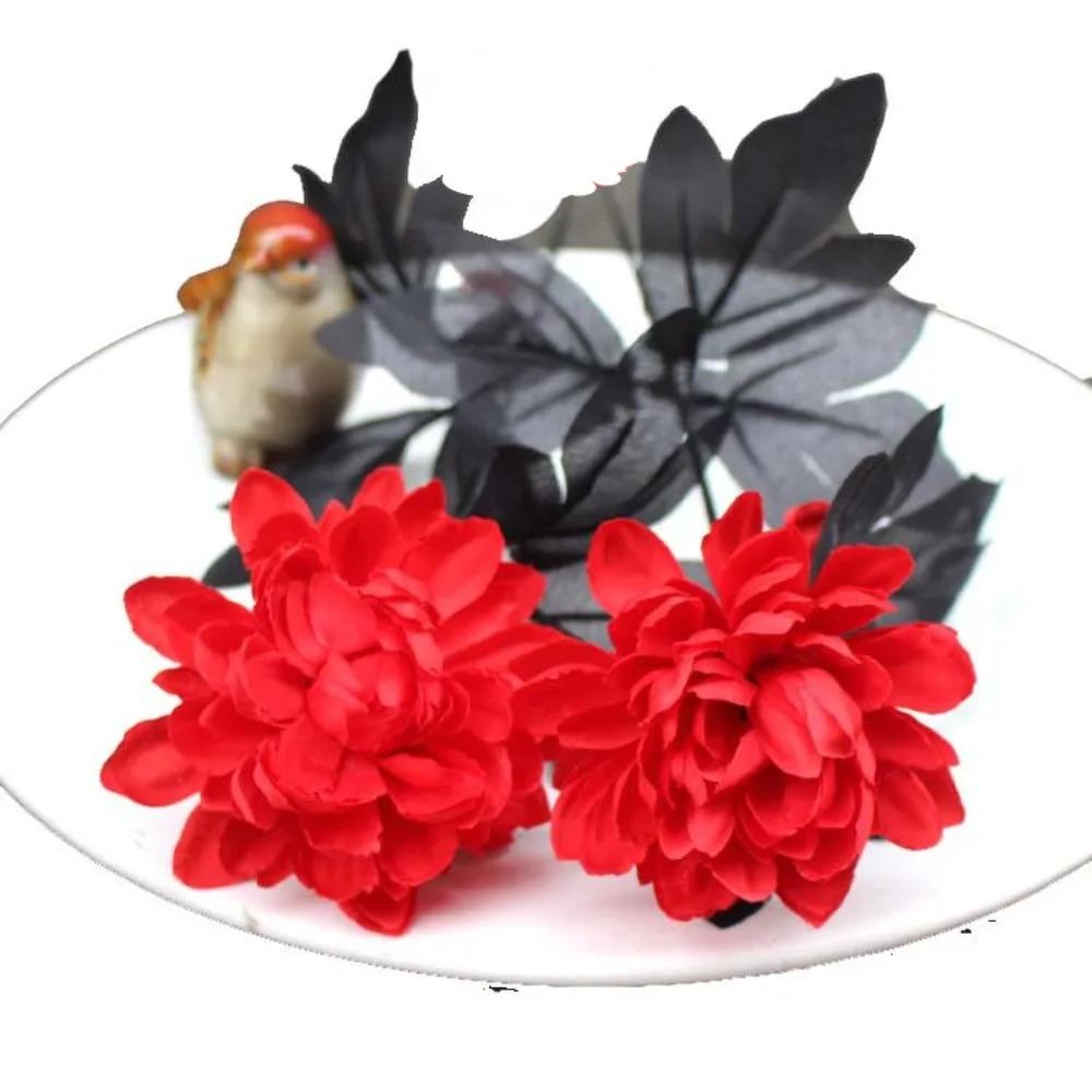 Burgundry Dahlia Black Artificial Flower Branch Wedding Flower Wall Arrangement Materials Halloween Fake Flower Table Home Decor