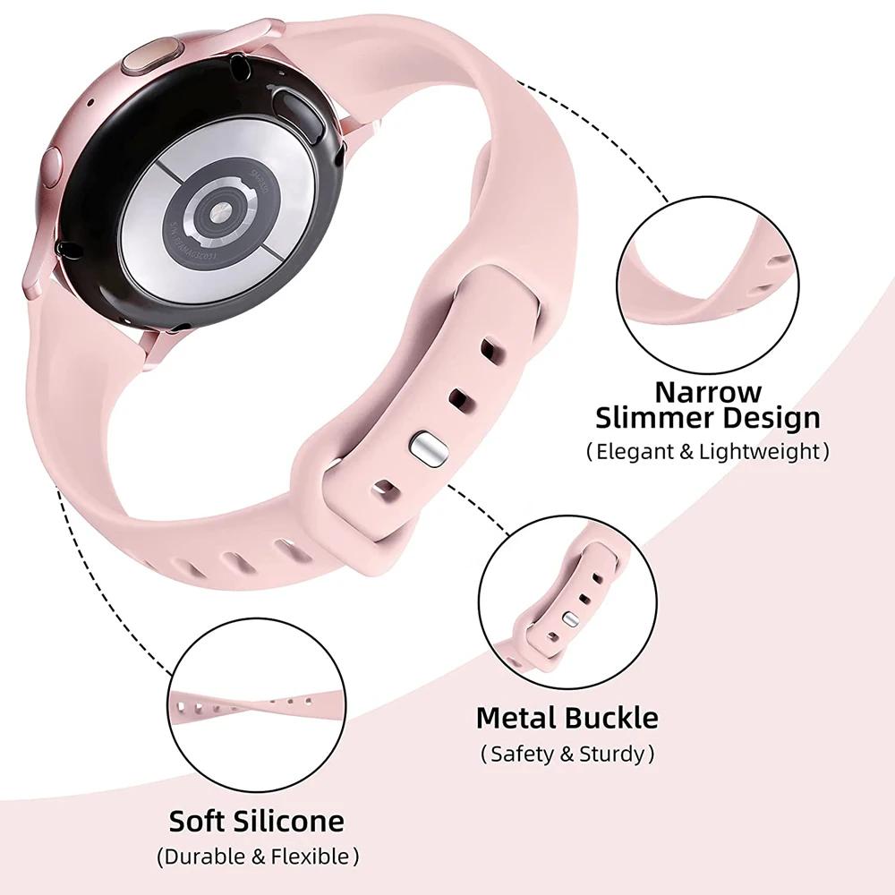 20 22mm Watch Strap for Samsung Galaxy Watch 6/5/4 40 44/Watch 5 Pro 45/Watch 6/4 Classic 43 47mm Soft Slim Silicone Band Correa