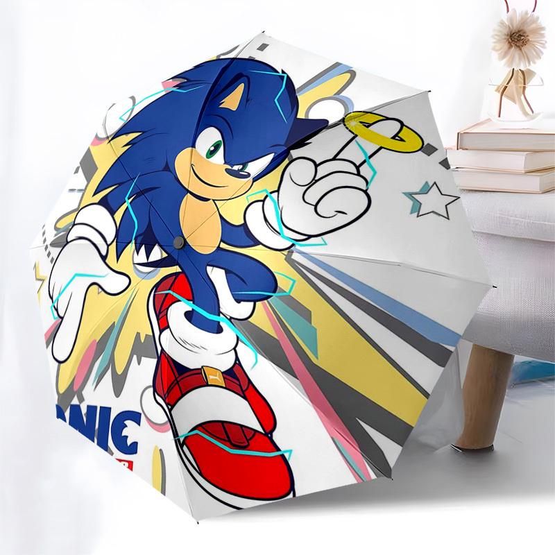 

1pc Sonic the Hedgehog Automatic Opening Folding Umbrella with 8-Bone Iron Frame - Portable Outdoor for Fans, Travelers, Everyday Use, and Festive Gif