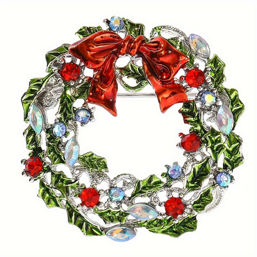 Gyn&Joy Christmas Wreath Gift Brooch Women's Corsage Pin Is Suitable For Festive Wear