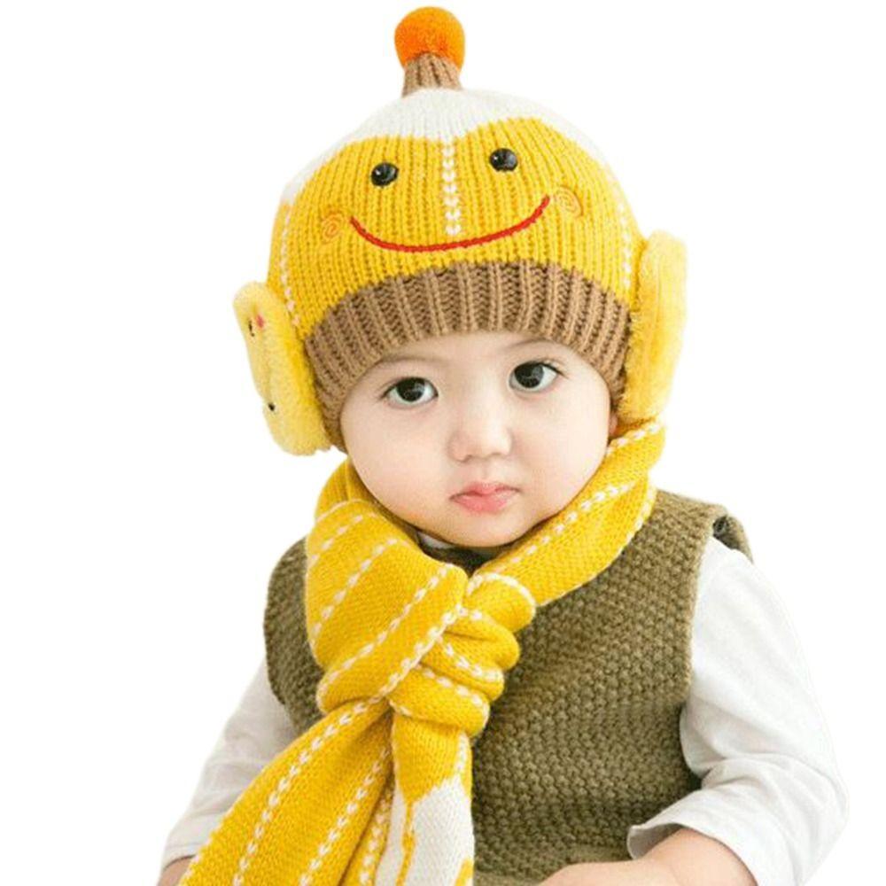 Cartoon Snowman Children Hat Scarf Set Ear Protection Warm Beanie Caps  Children Accessories