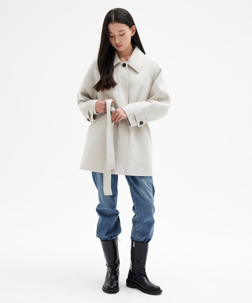 MIND BRIDGE WOMEN [W] Handmade Belted Half Coat - 2 Colors