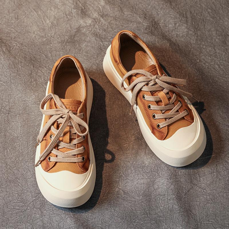 

Женские повседневные туфли из первого слоя коровьей кожи, новинка весны 2025 года, кожаные ретро туфли на плоской подошве со шнуровкой, женские маленькие кеды 40