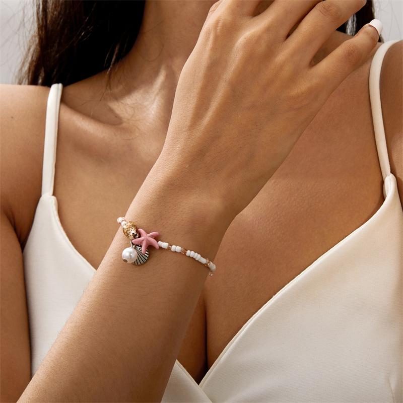 Bohemian Blue Starfish Shell Beaded Bracelet For Women Summer Adjustable Charm Friendship Jewelry