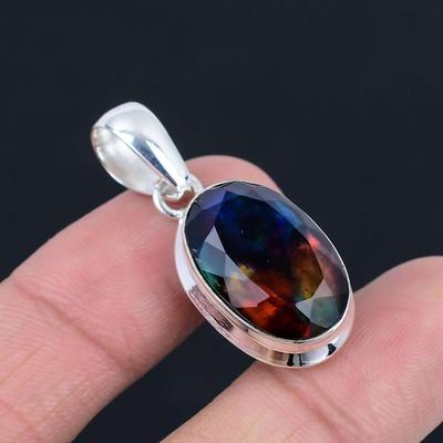 Ammolite Değerli Taş Kolye Katı 925 Ayar Gümüş Kolye Takı Hediye Unisex İçin