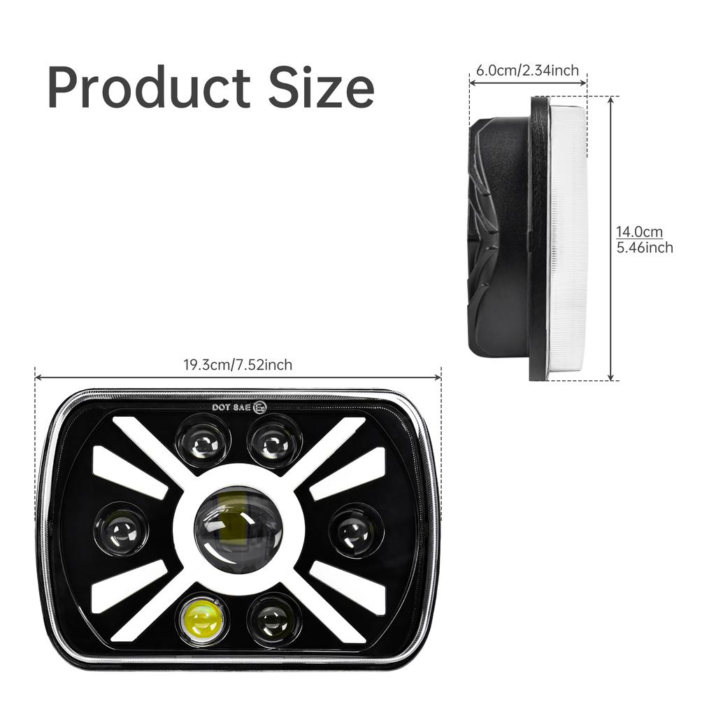 5x7 7x6 Inch H6054 DOT Approved Hi Lo Beam DRL LED Headlight Super Bright 6000K 3500K