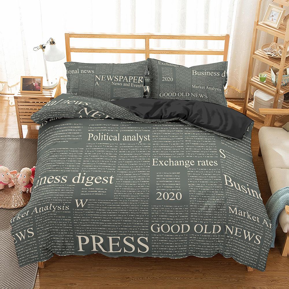 Old Newspaper Duvet Cover Set Vintage French Bedding Set Brown Quilt Cover For Kids Boys Girls Teens Polyester Comforter Cover
