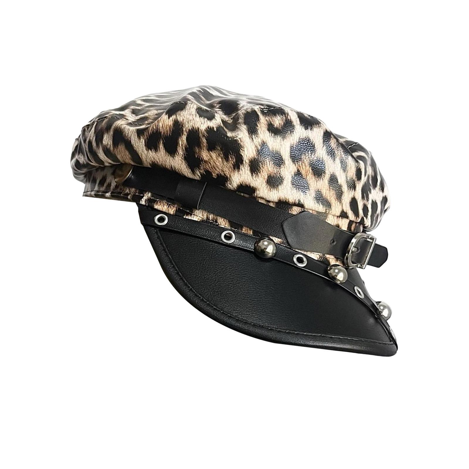 

Леопардовый принт, шляпа с заклепками, модная шляпа, стильная восьмиугольная шляпа для модных женщин леопардовый