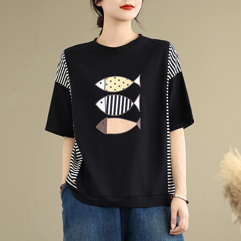 

Dimanaf Лето 2025 Базовые женские футболки больших размеров с коротким рукавом, с принтом, с круглым вырезом, топы, футболки, свободная рубашка, макси One Size чёрный