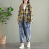 Plaid Shirts Chic Women Hooded Pockets Casual Allmatch Warm Spring Popular Streetwear Vintage Daily Collage