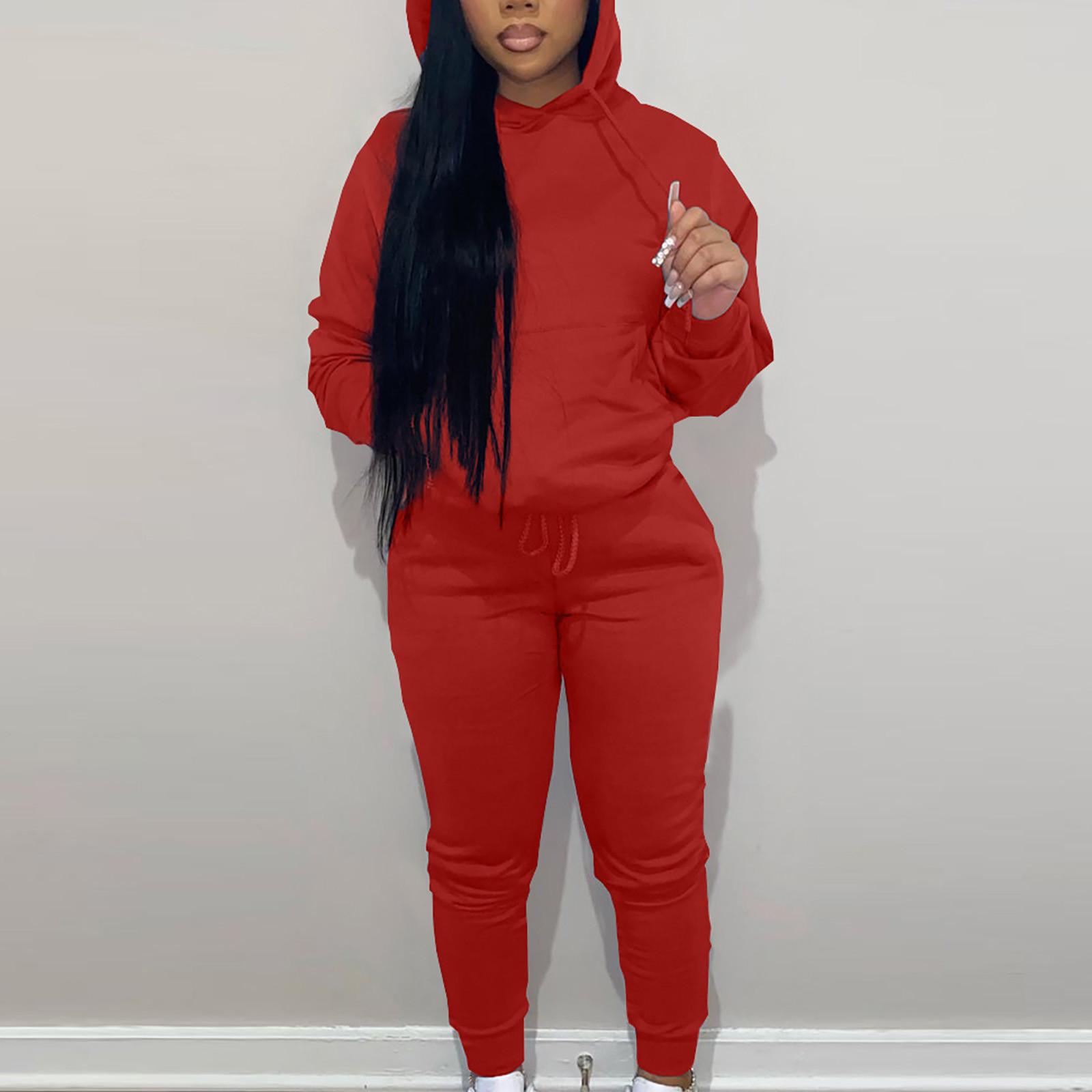 

Женская осенне-зимняя толстовка с капюшоном, повседневный спортивный костюм из двух частей XXL красный