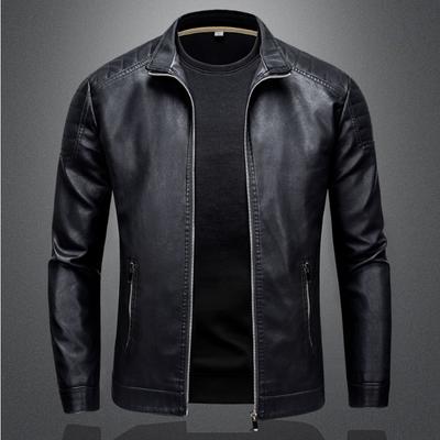 Chaqueta de cuero para hombre, chaqueta fina de moda, ropa de moto para hombre, chaqueta de cuero de cuello alto de talla grande