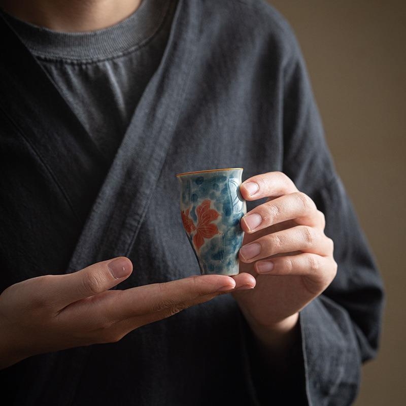 Traditional Chinese Tea Cup Ceramic Hand Painted Zen Style Kung Fu Tea Set Asian Home Decor