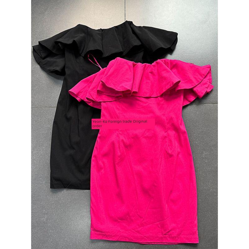 Export Out of Los Angeles Single Large Ruffles Silm Tube Top Pure Desire Style off-Shoulder Dress High-End Small Dress for Women
