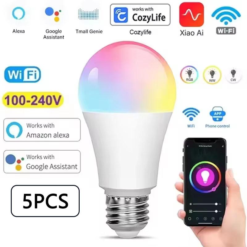 Smart Bulb E27 9W WiFi Bubble Dimmable LED Light Voice Control Bulb RGBCW AC100-240V Smart Life Bulb Support Alexa Google Home