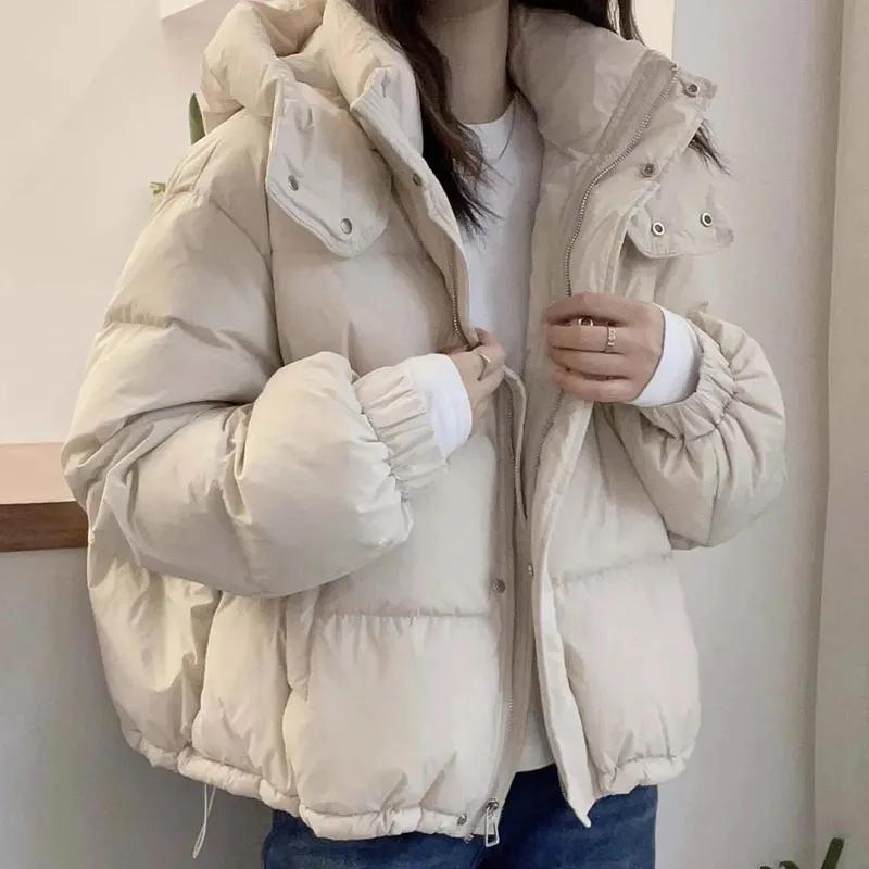 

Down Cotton Jacket Women s Autumn and Winter Short Loose Cotton Jacket Hooded Warm Casual Jacket XXL білий