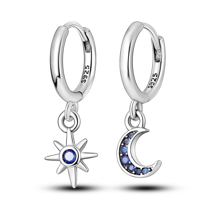 Blue Earrings 925 Silver Sun Moon Starlight Butterfly Stud Hoop Earring With Zircon for Women Female Party Fine Jewelry