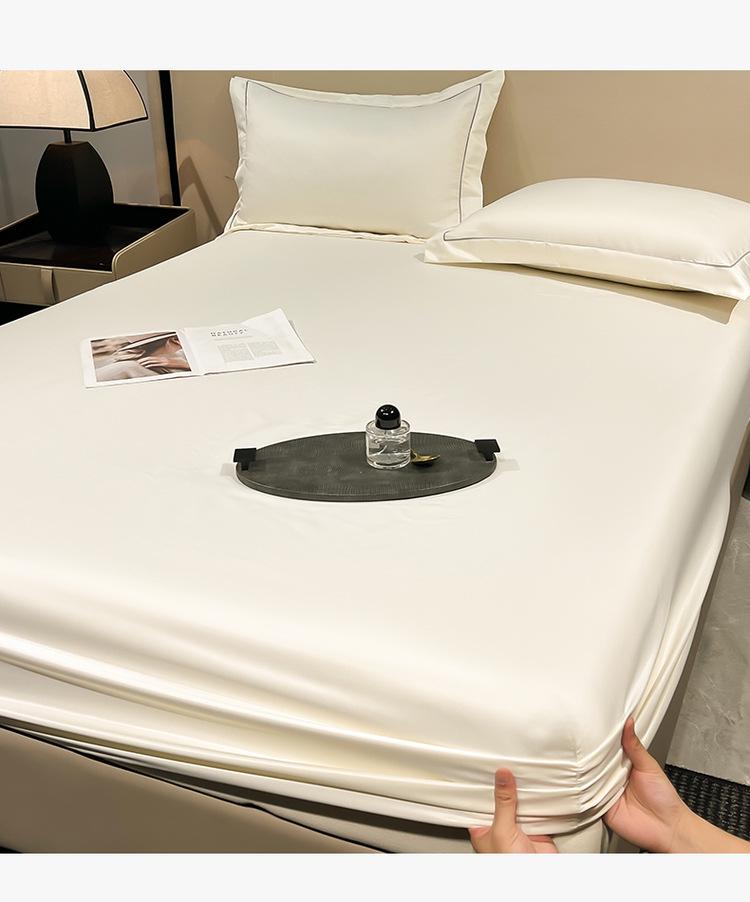 Washed Silk Summer Fitted Sheet Set - Ice Silk Mattress Protector, Cover, and Bedspread (3-Piece)