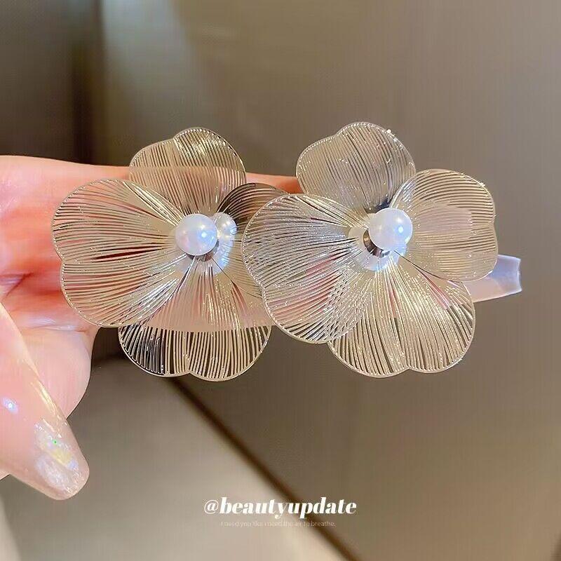 

Большие преувеличенные серьги-гвоздики белого цвета с цветком для женщин и девочек, французские серьги с искусственным жемчугом, корейские свадебные романтические ювелирные изделия, подарки серебряный