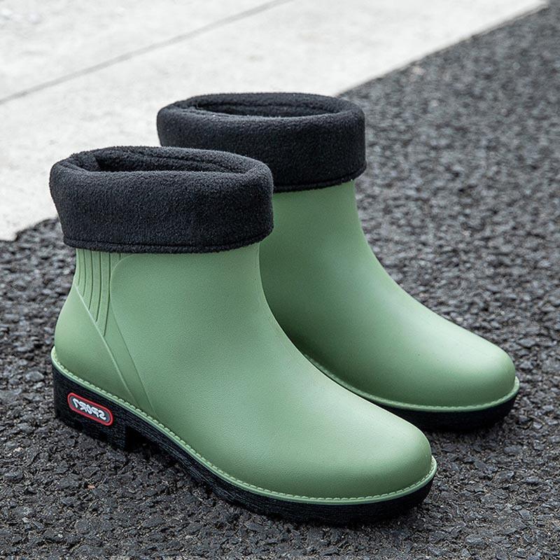 Rain Shoes Women's Short Tube Warm New Waterproof Shoes Rubber Shoes Four Seasons Students Versatile Fashion Non-slip Outside Rain Boots