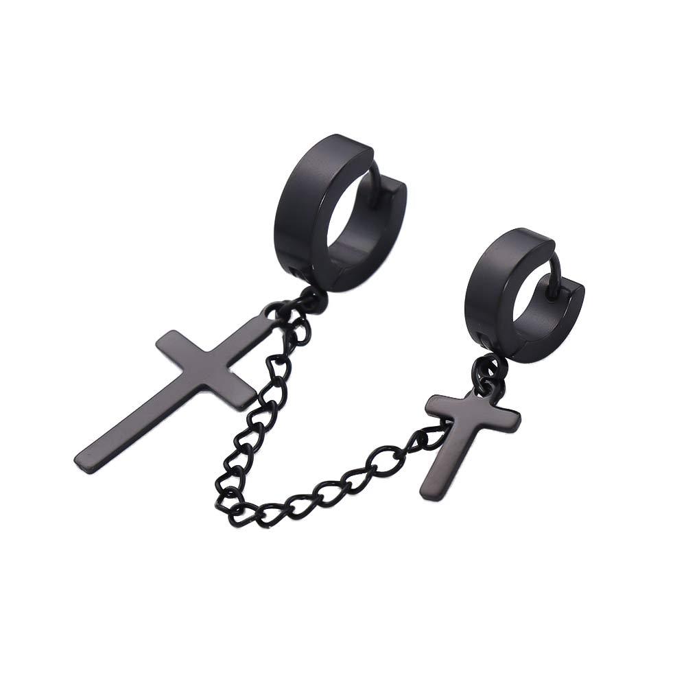 Earrings Punk Titanium Steel Cross Men Ear Cuff Dangle Earrings Korean Stud Earrings Women Ear Clip