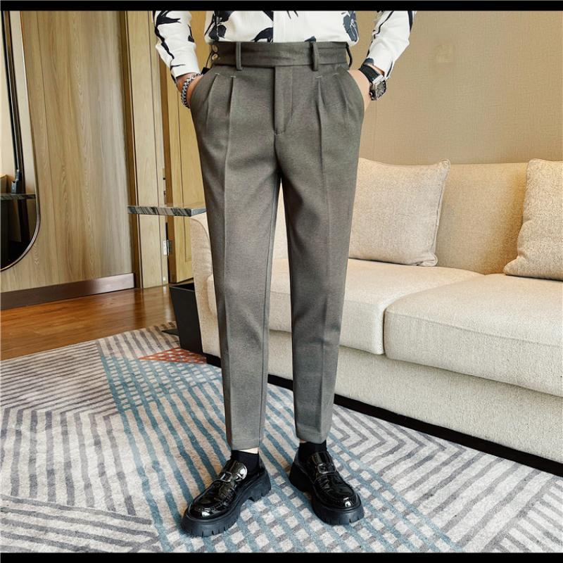 Suit Pants Men Autumn Winter Thick Business Mens Dress Pants Korean Slim Fit Woolen Formal Trousers