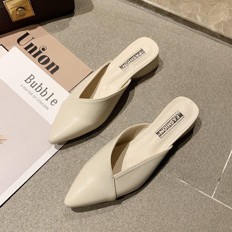 

Одиночные туфли с острым носком, летние, новые, полутапочки с сумкой на голову, женская мода, удобная обувь для улицы, универсальные, на низком каблуке, классные тапочки для знаменитостей из Интернета 39