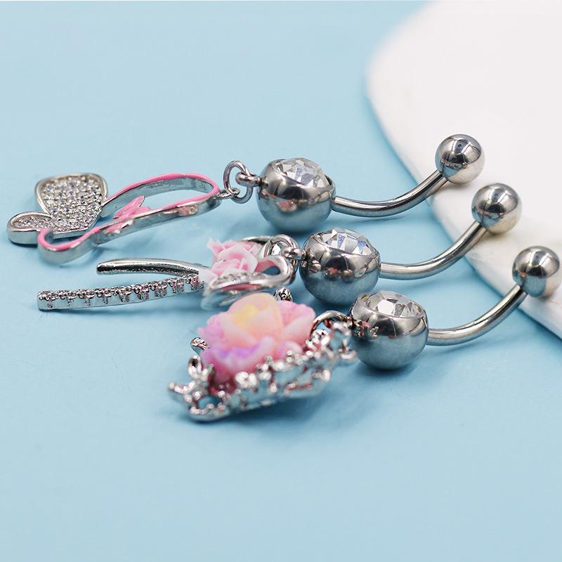 Heart Bow Navel Ring Ornament For Women Girls Light Luxury Belly Button Piercing Barbell Pendant Body Piercing Jewelry