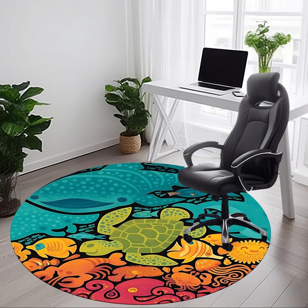 1pc Ocean Creatures Office Round Area Rug, Mat Suitable For Office, Under Office Chairs Bedroom Living Room Home Decor, Room Deco