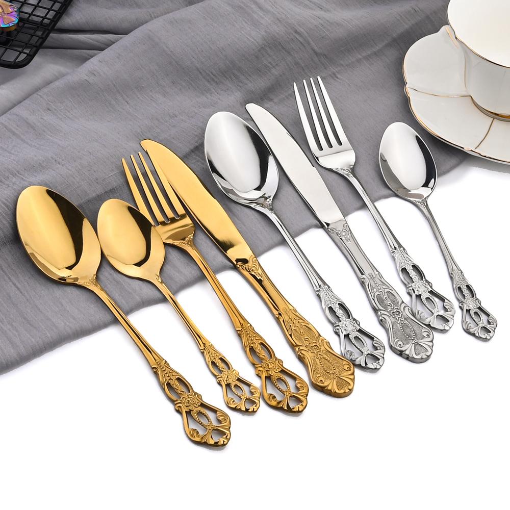 AJOYOUS 30Pcs Cutlery Set Stainless Steel Dinnerware Kitchen Flatware Knife Fork Tea Spoon Western Tableware Mirror Silverware