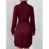 Women's Elegant Turn Down Collar Long Sleeve Knee-Length Button Down Shirt Dress Slim Waist Pleated Mini Dresses